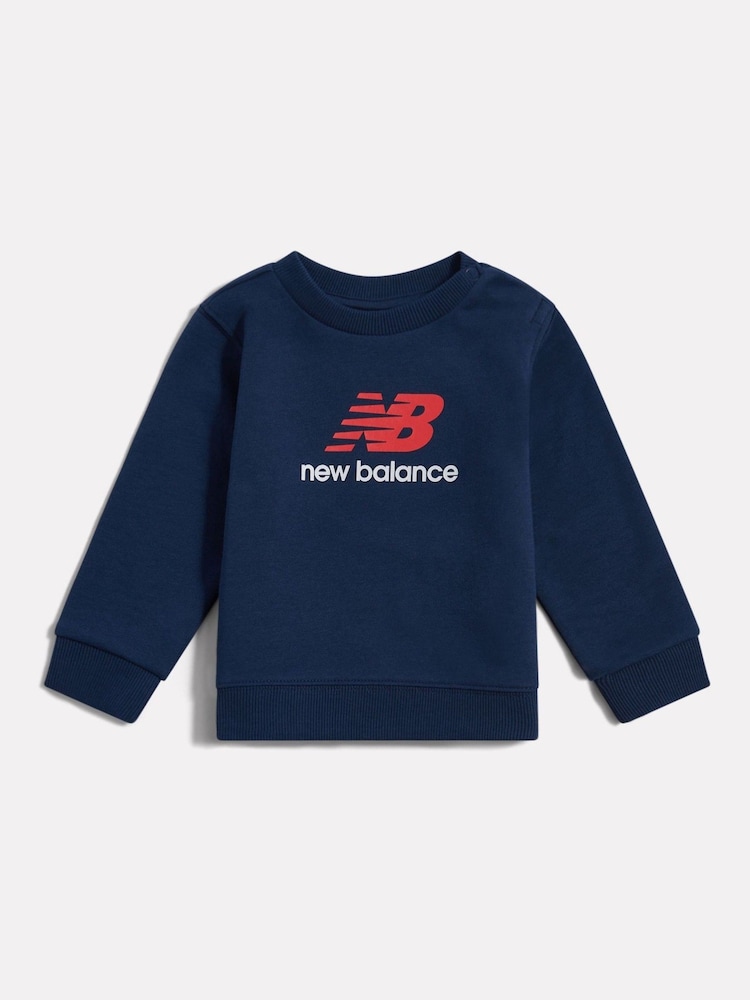 New Balance Blue Stacked Logo FT Crew Sweatshirt - Image 1 of 3 New Balance Blue Stacked Logo FT Crew Sweatshirt - Image 1 of 3