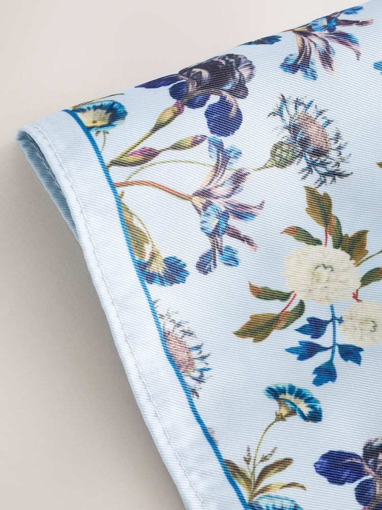 White/Light Blue Floral Slim Fit 100% Cotton Shirt, Tie, Pocket Square and Pin Kew Garden Occasion Set - Image 10 of 10