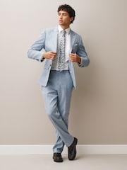 White/Light Blue Floral Slim Fit 100% Cotton Shirt, Tie, Pocket Square and Pin Kew Garden Occasion Set - Image 3 of 10