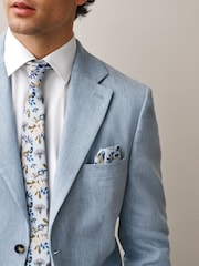 White/Light Blue Floral Slim Fit 100% Cotton Shirt, Tie, Pocket Square and Pin Kew Garden Occasion Set - Image 7 of 10