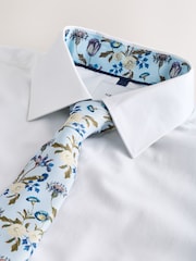 White/Light Blue Floral Slim Fit 100% Cotton Shirt, Tie, Pocket Square and Pin Kew Garden Occasion Set - Image 8 of 10