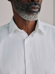 White Self Stripe Slim Fit Signature Cotton Smart Shirt - Image 5 of 9