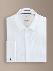 White Self Stripe Slim Fit Signature Cotton Smart Shirt - Image 7 of 9