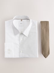 White/Neutral Knit Slim Fit Cotton Shirt and Tie Set - Image 6 of 8