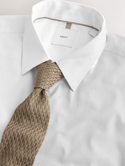 White/Neutral Knit Slim Fit Cotton Shirt and Tie Set - Image 7 of 8