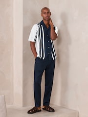 Blue/Ecru Regular Fit Short Sleeve Jersey Stripe Shirt - Image 2 of 8