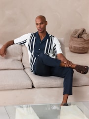 Blue/Ecru Regular Fit Short Sleeve Jersey Stripe Shirt - Image 3 of 8