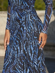 Sosandar Black Abstract Print Tie Detail Mesh Dress - Image 3 of 4