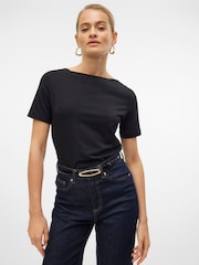 VERO MODA Black Short Sleeve Boat Neck T-Shirt - Image 1 of 5