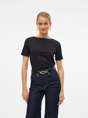 VERO MODA Black Short Sleeve Boat Neck T-Shirt - Image 2 of 5
