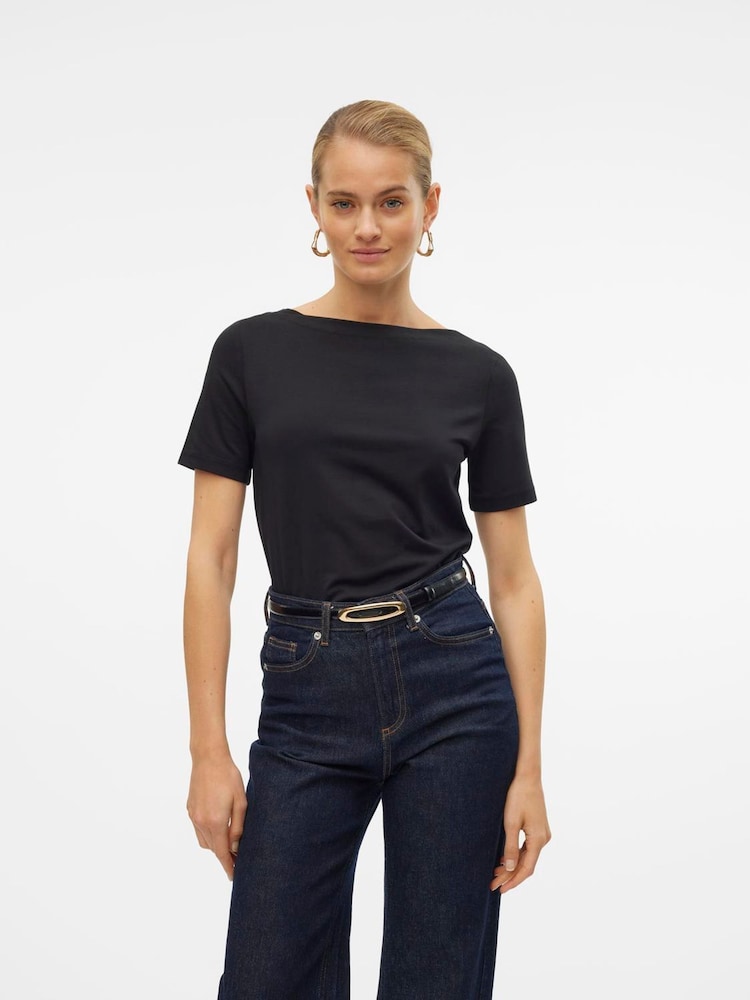 VERO MODA Black Short Sleeve Boat Neck T-Shirt - Image 2 of 5 VERO MODA Black Short Sleeve Boat Neck T-Shirt - Image 2 of 5