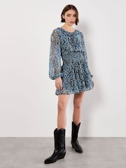 Apricot Blue Feather Patchwork Ruffle Dress - Image 2 of 5