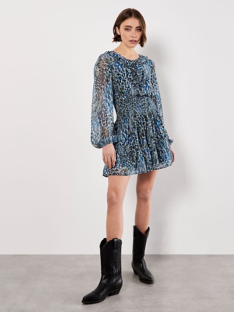 Apricot Blue Feather Patchwork Ruffle Dress - Image 2 of 5
