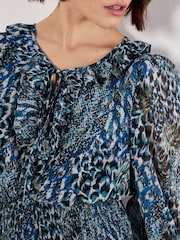 Apricot Blue Feather Patchwork Ruffle Dress - Image 3 of 5
