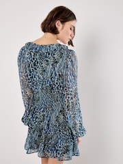Apricot Blue Feather Patchwork Ruffle Dress - Image 4 of 5