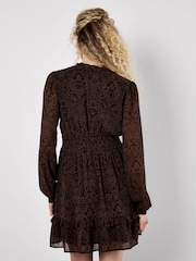 Apricot Brown Paisley Print Ruffle Detail Dress - Image 3 of 5