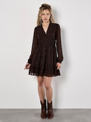 Apricot Brown Paisley Print Ruffle Detail Dress - Image 4 of 5