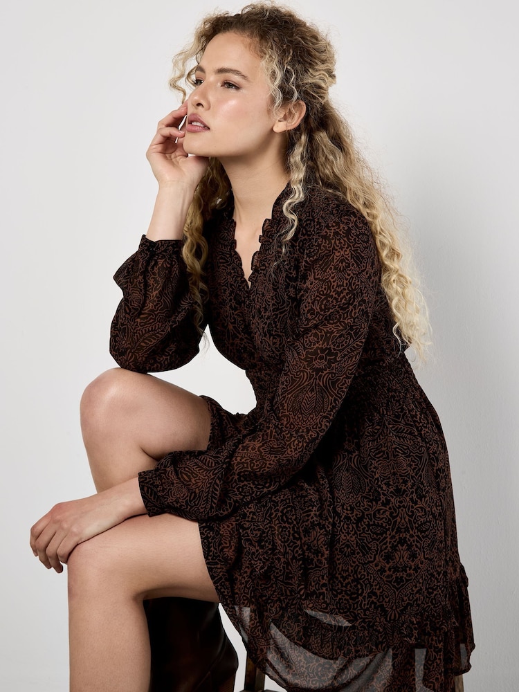 Apricot Brown Paisley Print Ruffle Detail Dress - Image 5 of 5
