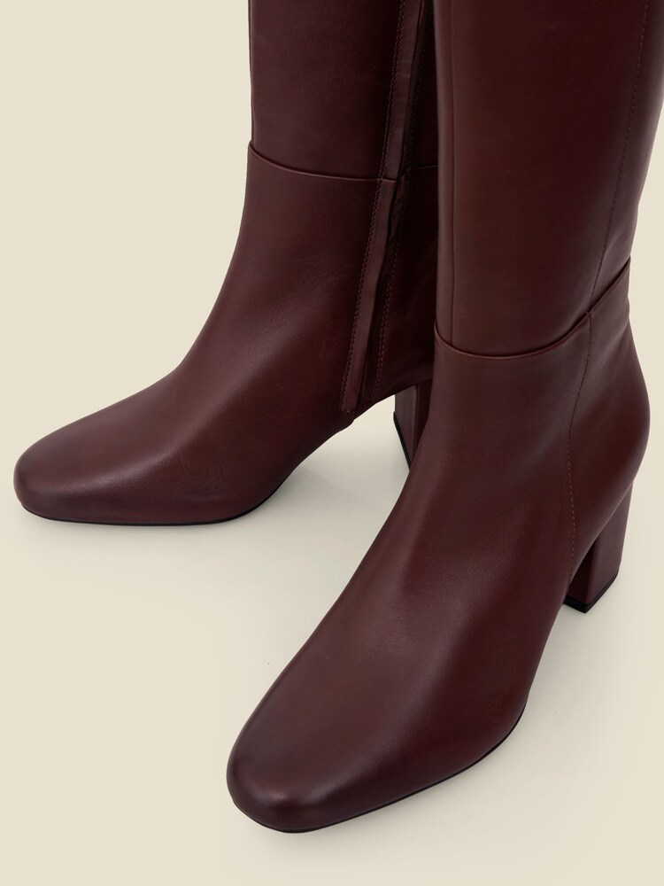 Sosandar Red Leather Heeled Knee High Boots - Image 1 of 4 Sosandar Red Leather Heeled Knee High Boots - Image 1 of 4