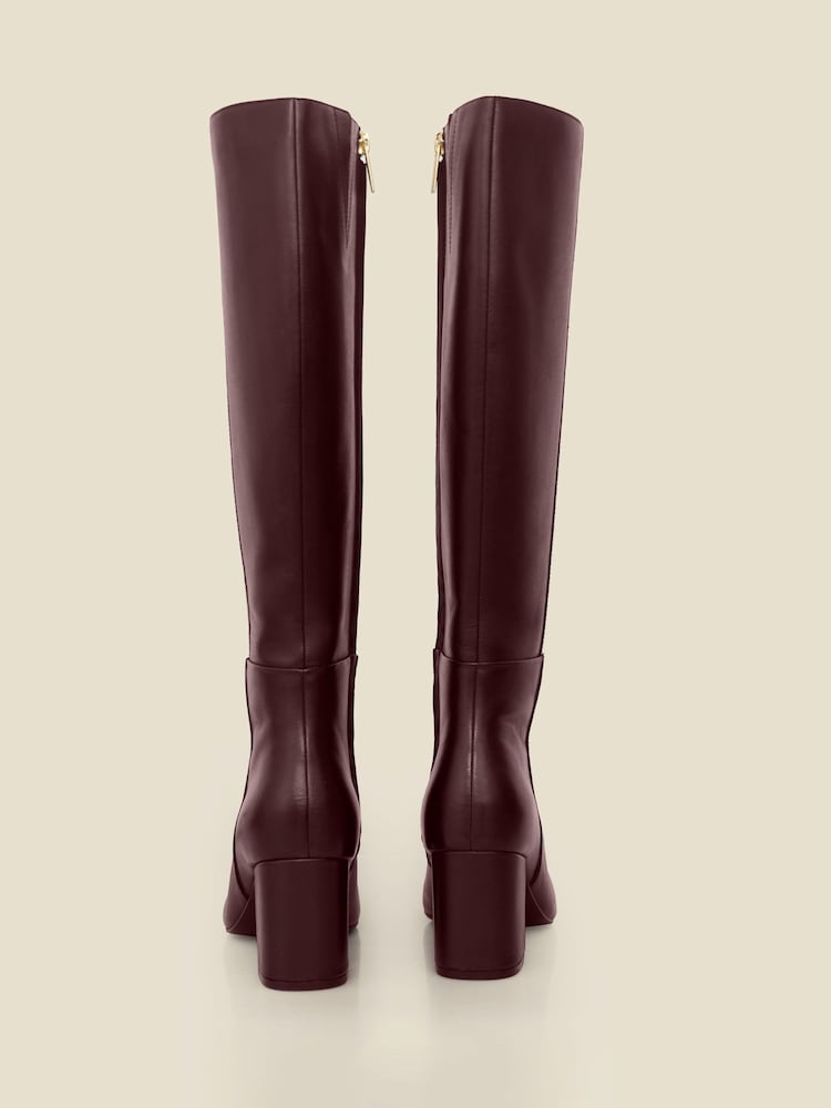 Sosandar Red Leather Heeled Knee High Boots - Image 2 of 4 Sosandar Red Leather Heeled Knee High Boots - Image 2 of 4