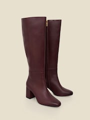 Sosandar Red Leather Heeled Knee High Boots - Image 3 of 4