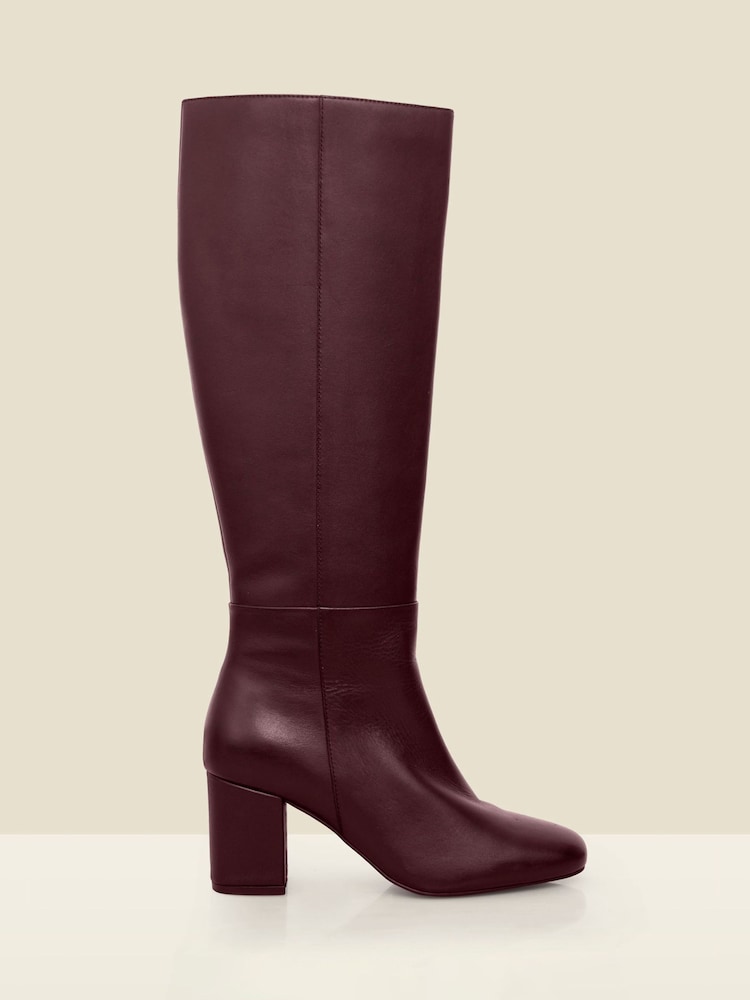 Sosandar Red Leather Heeled Knee High Boots - Image 4 of 4 Sosandar Red Leather Heeled Knee High Boots - Image 4 of 4