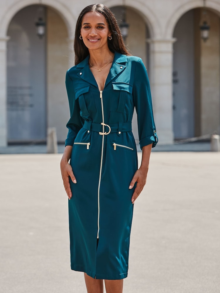 Sosandar Green Utility Shirt Dress - Image 1 of 5