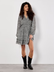 Apricot Black Paisley Print Ruffle Detail Dress - Image 1 of 5