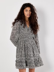 Apricot Black Paisley Print Ruffle Detail Dress - Image 2 of 5