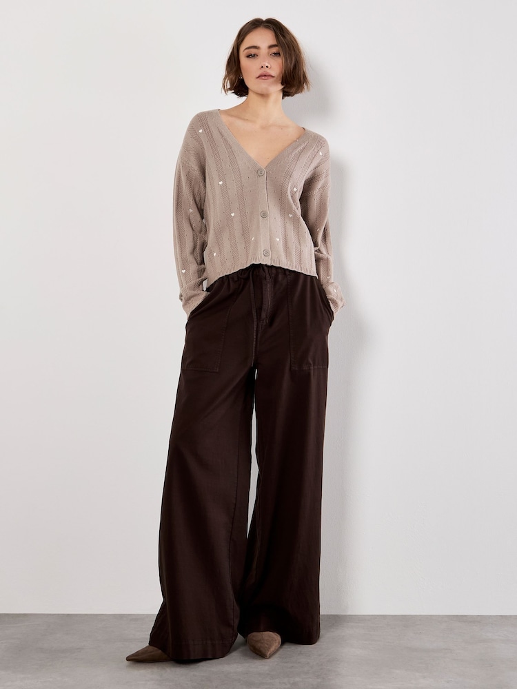 Apricot Brown Embroider Heart Pointelle Cardigan - Image 2 of 4