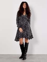Apricot Grey Leopard Smock Waist Hanky Hem Dress - Image 1 of 4