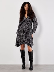 Apricot Grey Leopard Smock Waist Hanky Hem Dress - Image 2 of 4