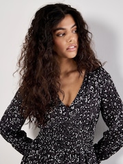 Apricot Grey Leopard Smock Waist Hanky Hem Dress - Image 3 of 4