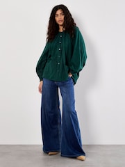 Apricot Green Embroided Cotton Shirt - Image 1 of 4