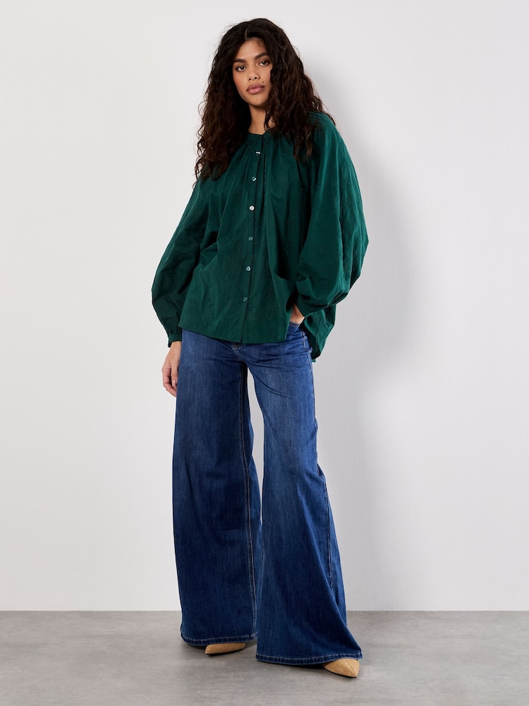 Apricot Green Embroided Cotton Shirt - Image 1 of 4