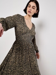 Apricot Green Leopard Smock Waist Hanky Hem Dress - Image 2 of 4