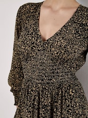 Apricot Green Leopard Smock Waist Hanky Hem Dress - Image 3 of 4