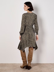 Apricot Green Leopard Smock Waist Hanky Hem Dress - Image 4 of 4
