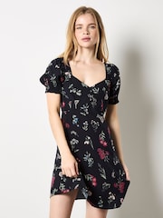 Apricot Black Botanical Floral Tea Dress - Image 1 of 5