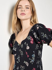 Apricot Black Botanical Floral Tea Dress - Image 2 of 5