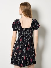 Apricot Black Botanical Floral Tea Dress - Image 3 of 5