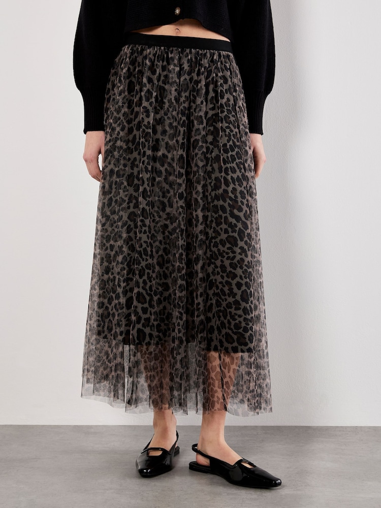 Apricot Brown Leopard Tulle Skirt - Image 2 of 4