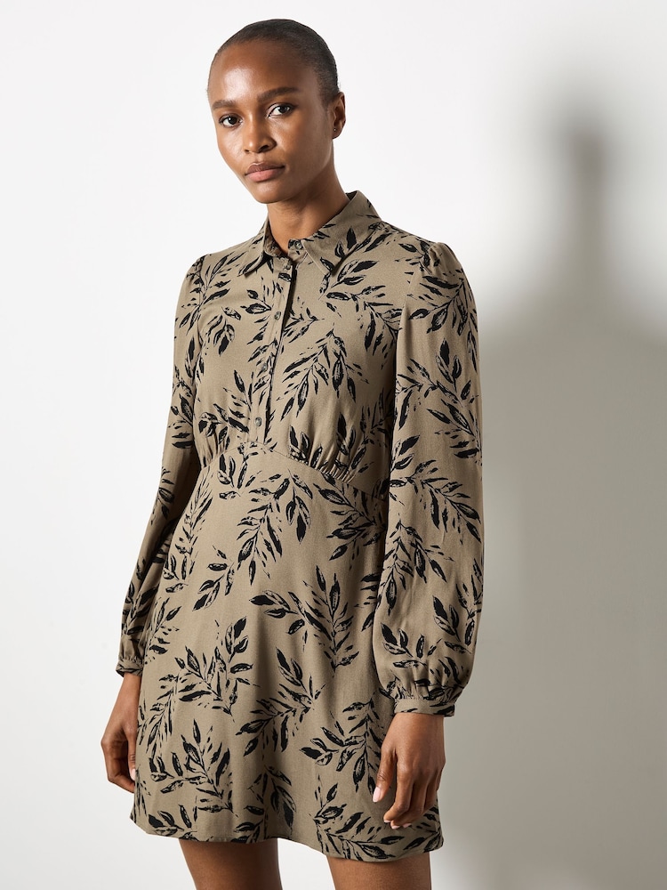 Apricot Green Pressed Leaf V-Shape Dress - Image 1 of 5