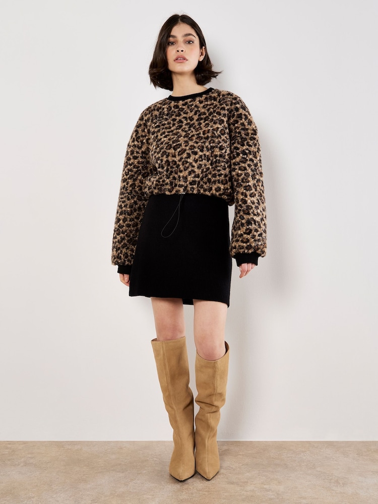 Apricot Brown Leopard Boucle Tie Jumper - Image 1 of 4