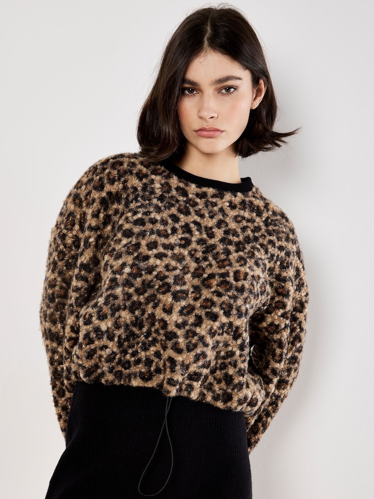 Apricot Brown Leopard Boucle Tie Jumper - Image 2 of 4