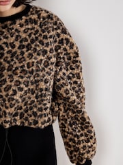 Apricot Brown Leopard Boucle Tie Jumper - Image 3 of 4