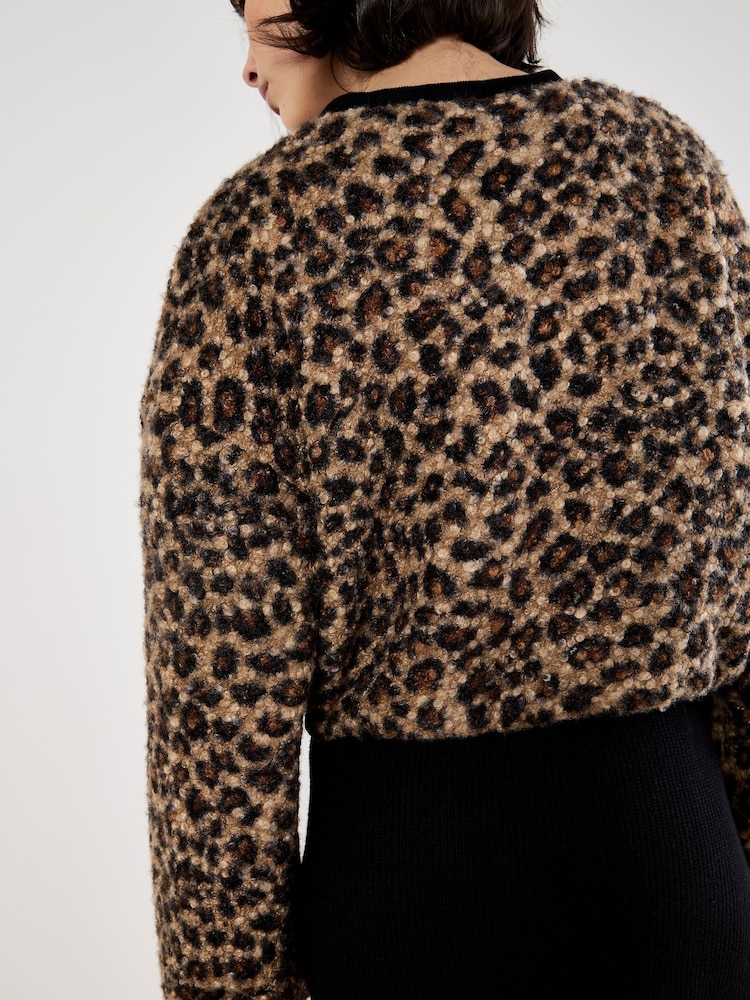 Apricot Brown Leopard Boucle Tie Jumper - Image 4 of 4