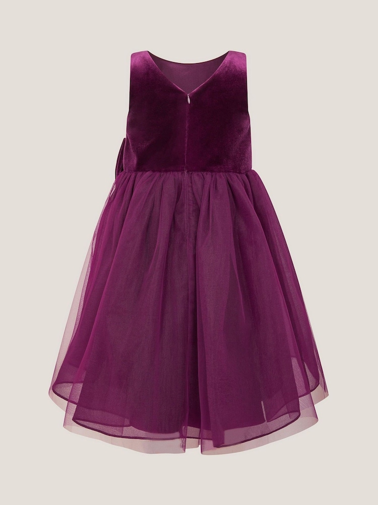 Monsoon Purple Velvet Bow Party Dress - Image 2 of 3 Monsoon Purple Velvet Bow Party Dress - Image 2 of 3