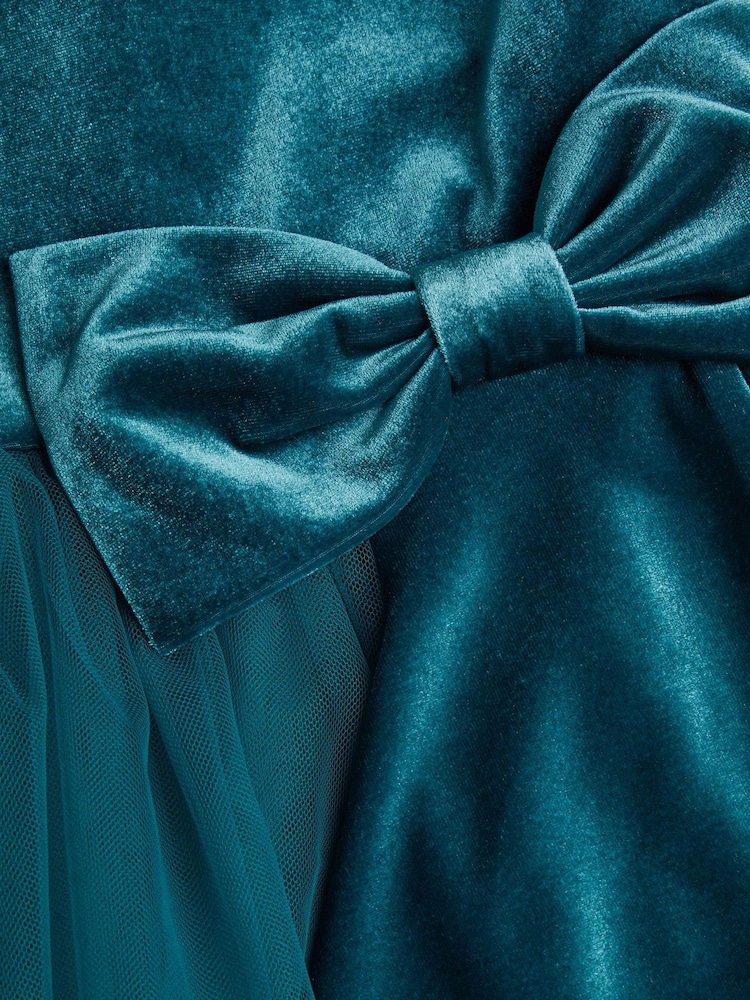 Monsoon Blue Velvet Bow Party Dress - Image 1 of 3 Monsoon Blue Velvet Bow Party Dress - Image 1 of 3