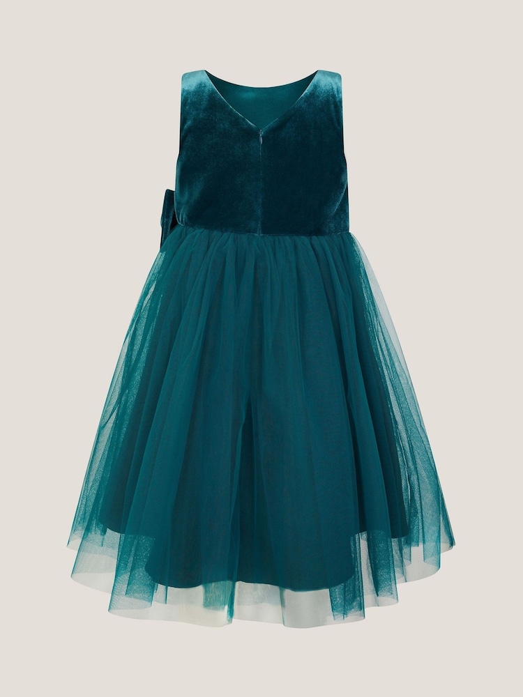 Monsoon Blue Velvet Bow Party Dress - Image 2 of 3 Monsoon Blue Velvet Bow Party Dress - Image 2 of 3